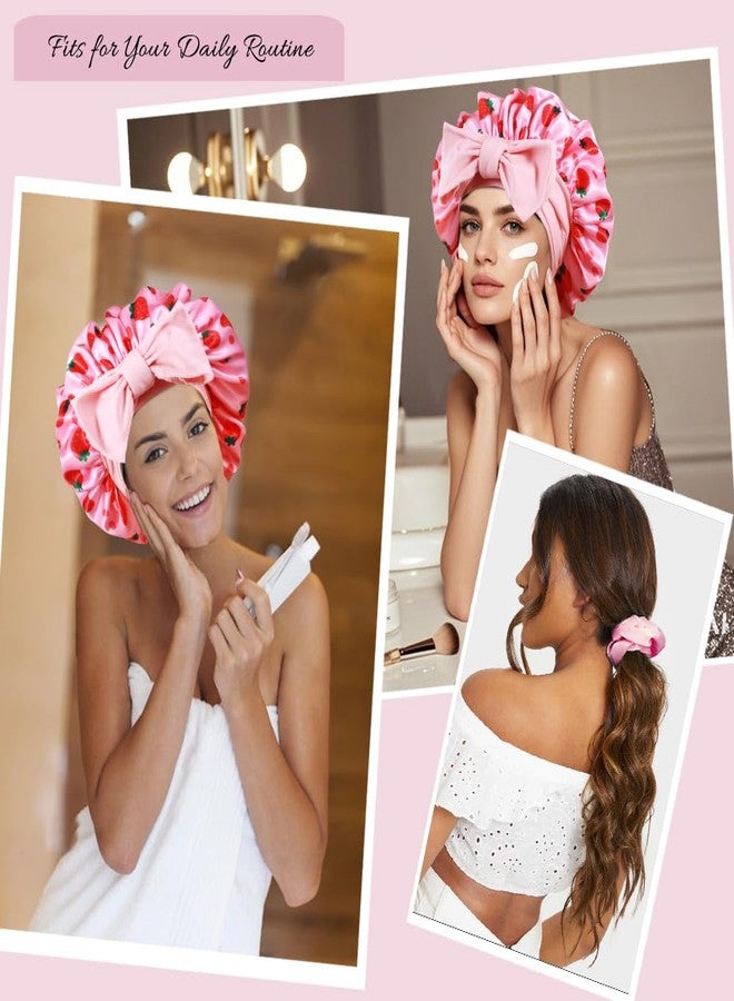 Heniho 1+3 Large Satin Bonnets with Scrunchies for Women, Double Layer Hair Bonnet Tie Bonnet for Sleeping Braids Curly Hair, J - Image 5
